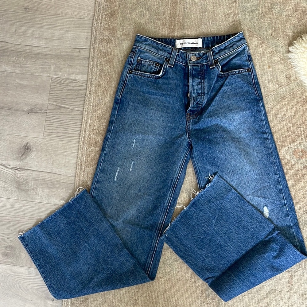 REFORMATION wide leg blue jeans